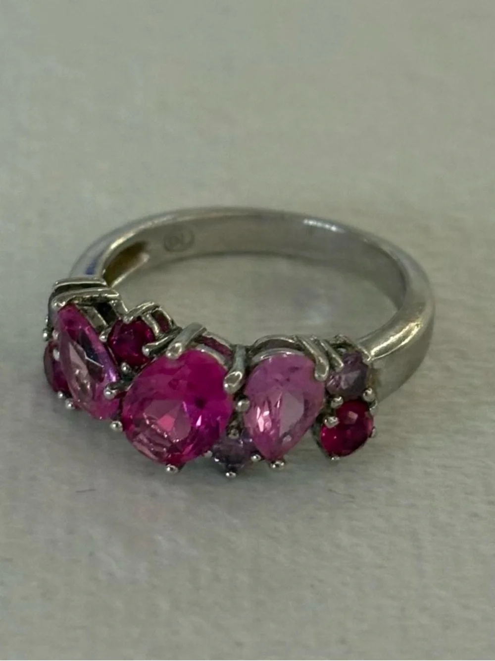 DL 925 Sterling Silver Pink Gemstone Cluster Mosaic Band Ring Size 5 - Picture 4 of 8